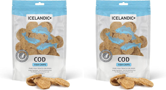 Icelandic+ Fish Chips: Cod - 2.5oz Bag, Dog Treats, Pure Wild-Caught & Air-Dried, Single Ingredient Crunchy Pet Snacks, Just The Fish Nothing Else (Pack of 2)