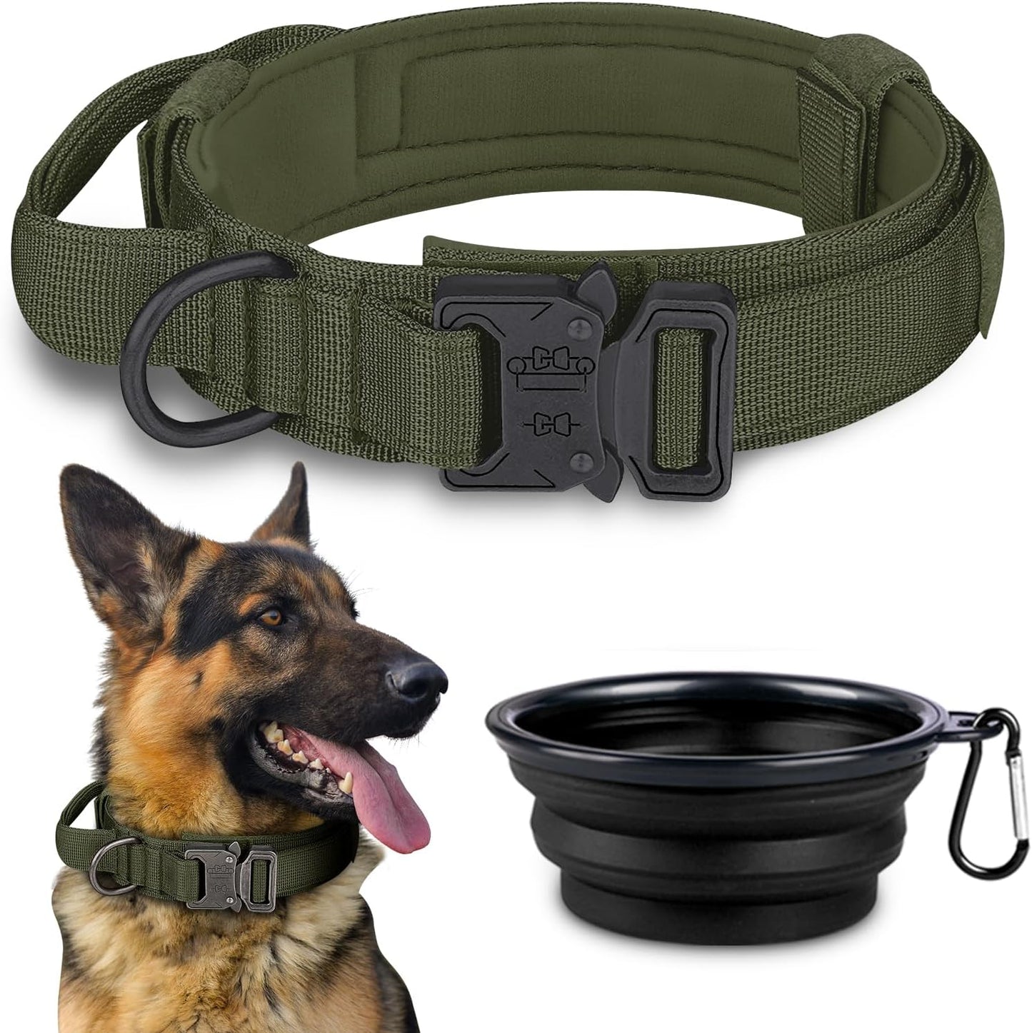 COOYOO Dog Collar,3 Piece Set Tactical Dog Collars, Adjustable Military Training Nylon Dog Collar with Control Handle and Heavy Metal Buckle for Medium and Large Dogs