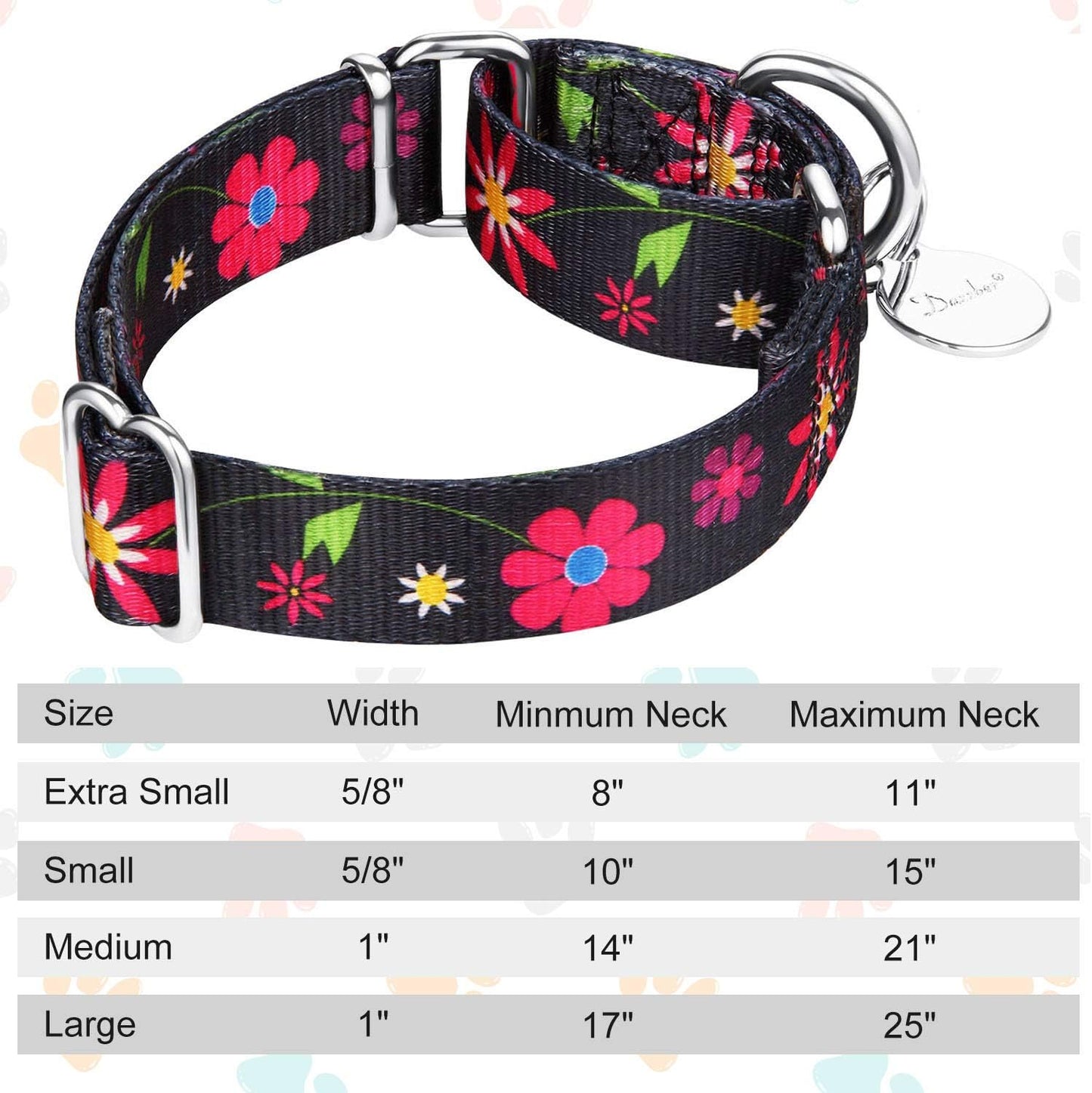 Martingale Collar Dog Collar No Pull Pet Collar Heavy Duty Dog Martingale Collars Silky Soft with Unique Pattern for Small Dog (Small Medium, Black and Sun Flower)