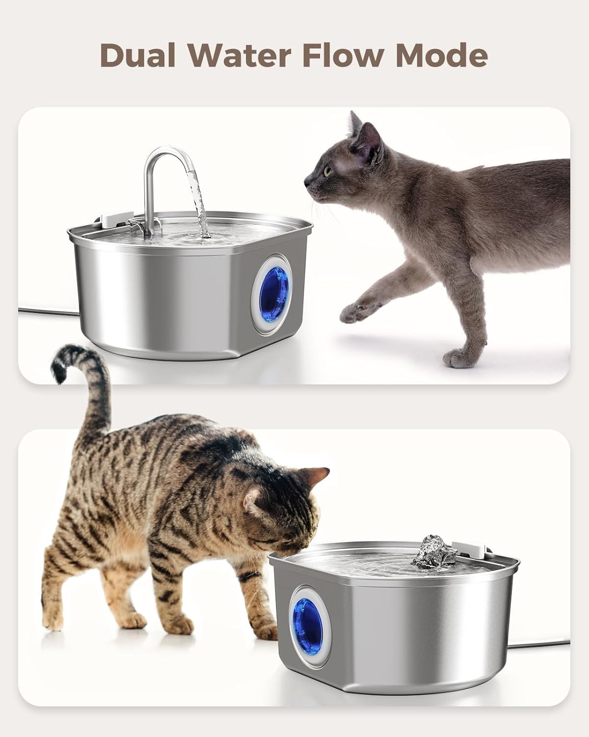 Cat Water Fountain Stainless Steel: 108oz/3.2L Cat Fountain for Drinking- Pet Water Fountain Inside - Automatic Dog Watering Dispenser Bowl - Pet Feeding & Watering Supplies - Water Level Window