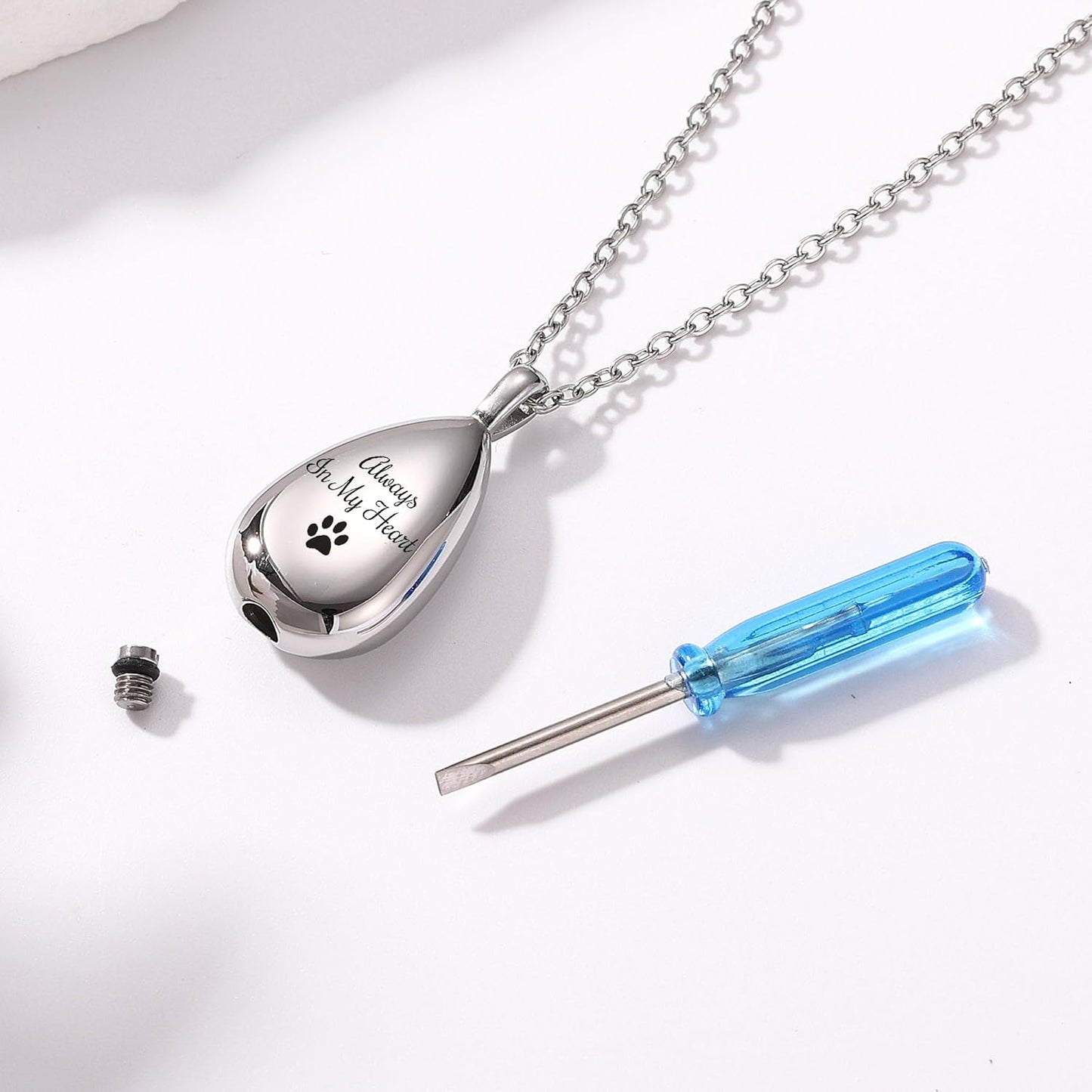 MMXX Personalized Pet Portrait Teardrop Urn Necklace with Name/Photo Stainless Steel Pendant - Cremation Jewelry for Pet Memorial Gifts - Funnel Kit Included