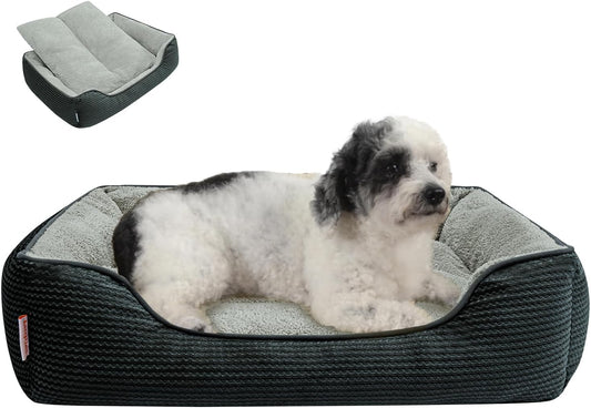 Miguel Dog Bed with Removable Cushion/Pillow for Medium Small Dogs, Washable Pet Bed with Side Easy to Wash Puppy Bed, Large Rectangle Cat Bed for Indoor Cat with Anti-Slip Bottom, Dark Gray 25 Inch