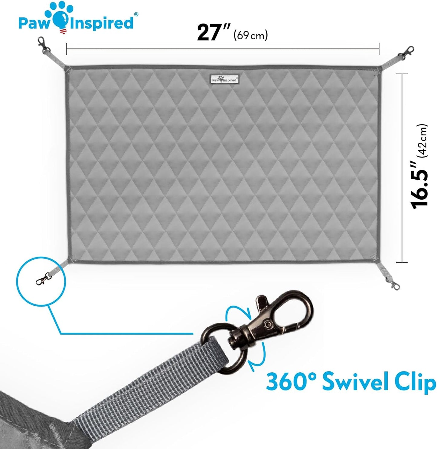 Paw Inspired Hanging Fleece Hammock for Ferrets, Rats, Chinchillas, Sugar Gliders, Small Pets | Hideout Toy for Guinea Pigs, Hamsters | Swivel Clips for Small Animal Cages (Gray/Light Gray)