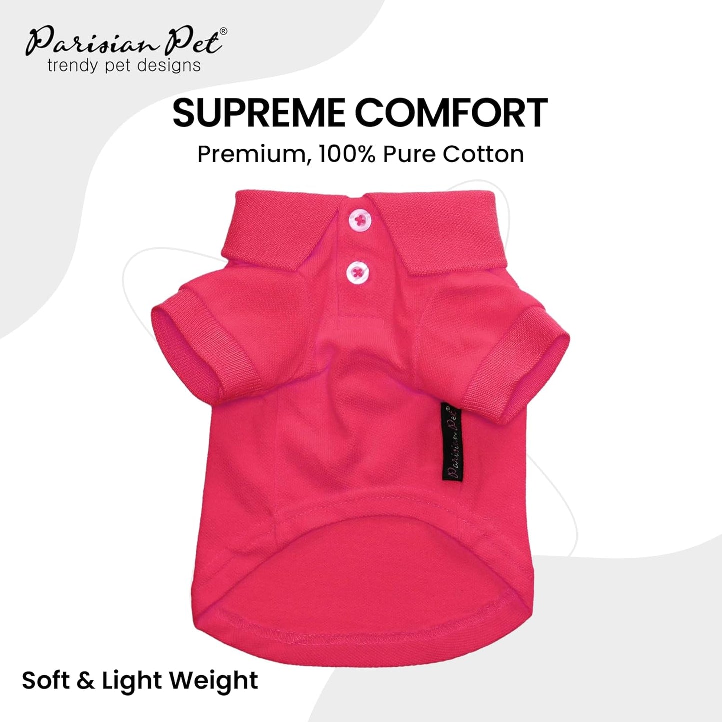 Parisian Pet Polo Shirts - Breathable Cotton Shirt for Dogs - Solid Color Summer Pullover - Button Up Collar, Pink for Large Dogs XL