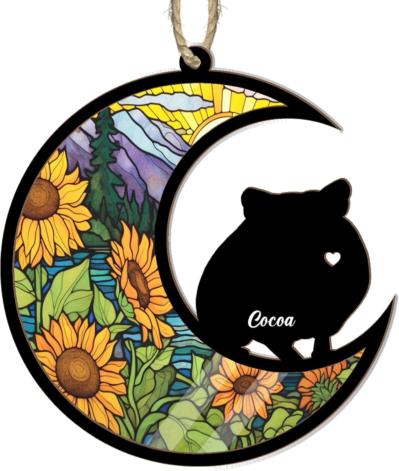 AlpadilAndCo Personalized Hamster Moon Sign Suncatcher - Memorial Window Hanging, Engraved Hamster Lovers - Wooden, Hanging, Modern Style, 1 Count