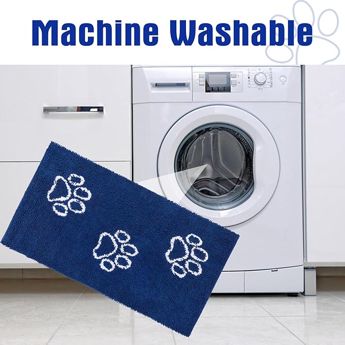 EXPAWLORER Dog Door Mat - Highly Absorbent Microfiber Rug, Soft Chenille, Non-Slip Large Pet Paw Cleaning, Washable Mud Mat for Indoor Outdoor Floor, Blue