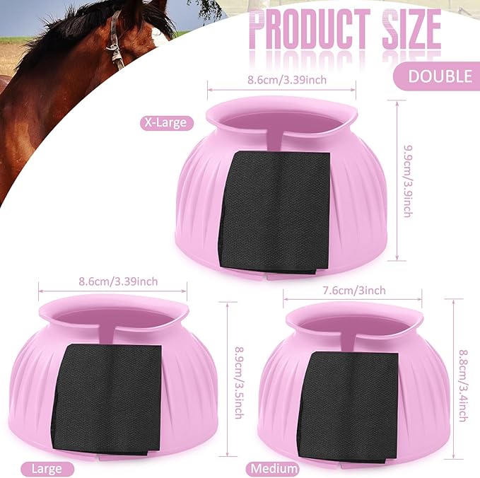 Abbylike Horse Bell Boots Protect Against Hoof Impact Trauma Rubber Bell Boots Horse Care for Turnout No Rub Design Comfort Quick Wrap Hook and Loop