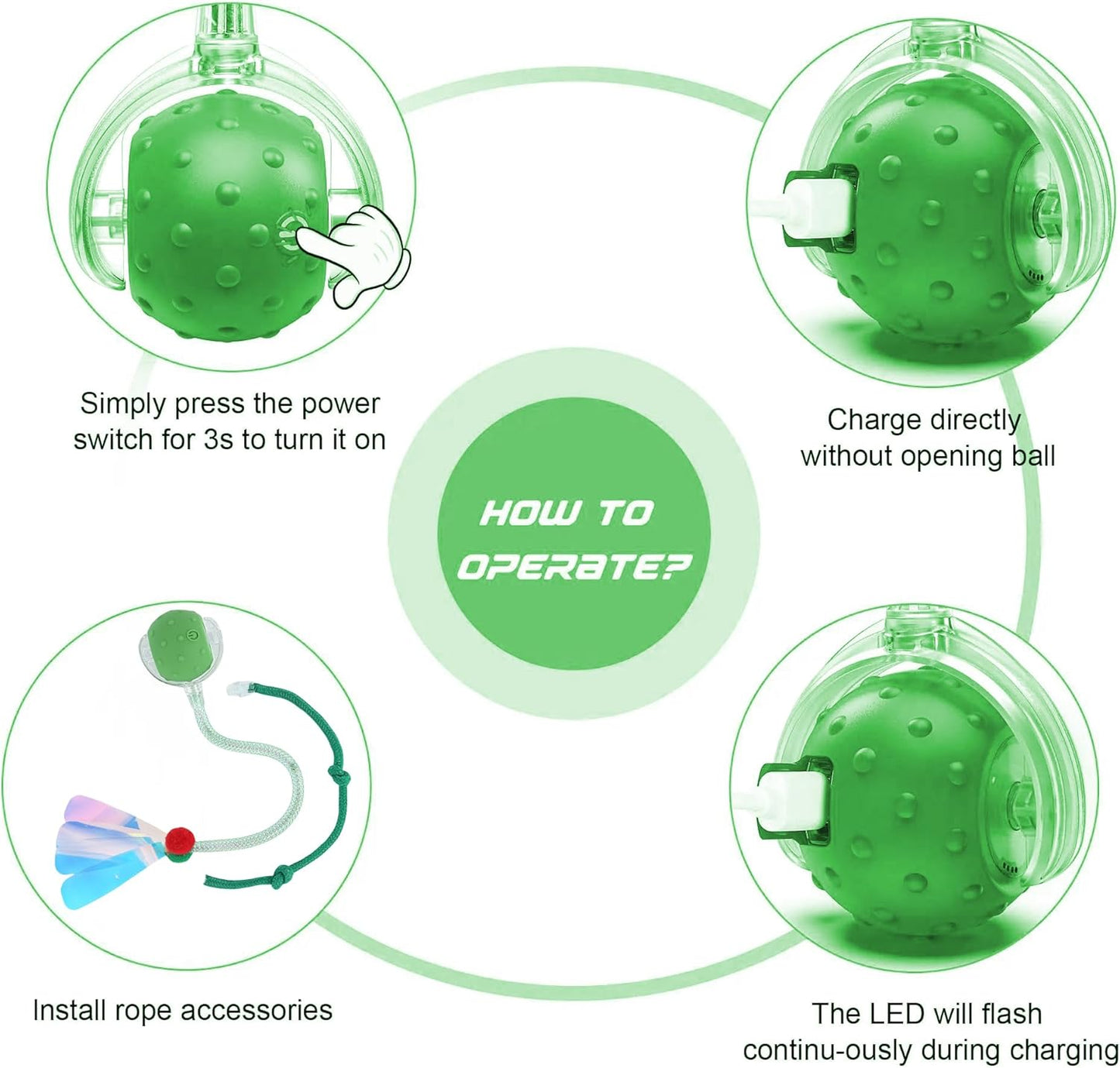Interactive Cat Toys Ball for Indoor Cats,[2025 Newly Upgraded] Agile Moving Cat Ball with Elastic Mesh Tail,Automatic Kitten Toys for Bored Indoor Adult Cats,Motion Activated (Green)