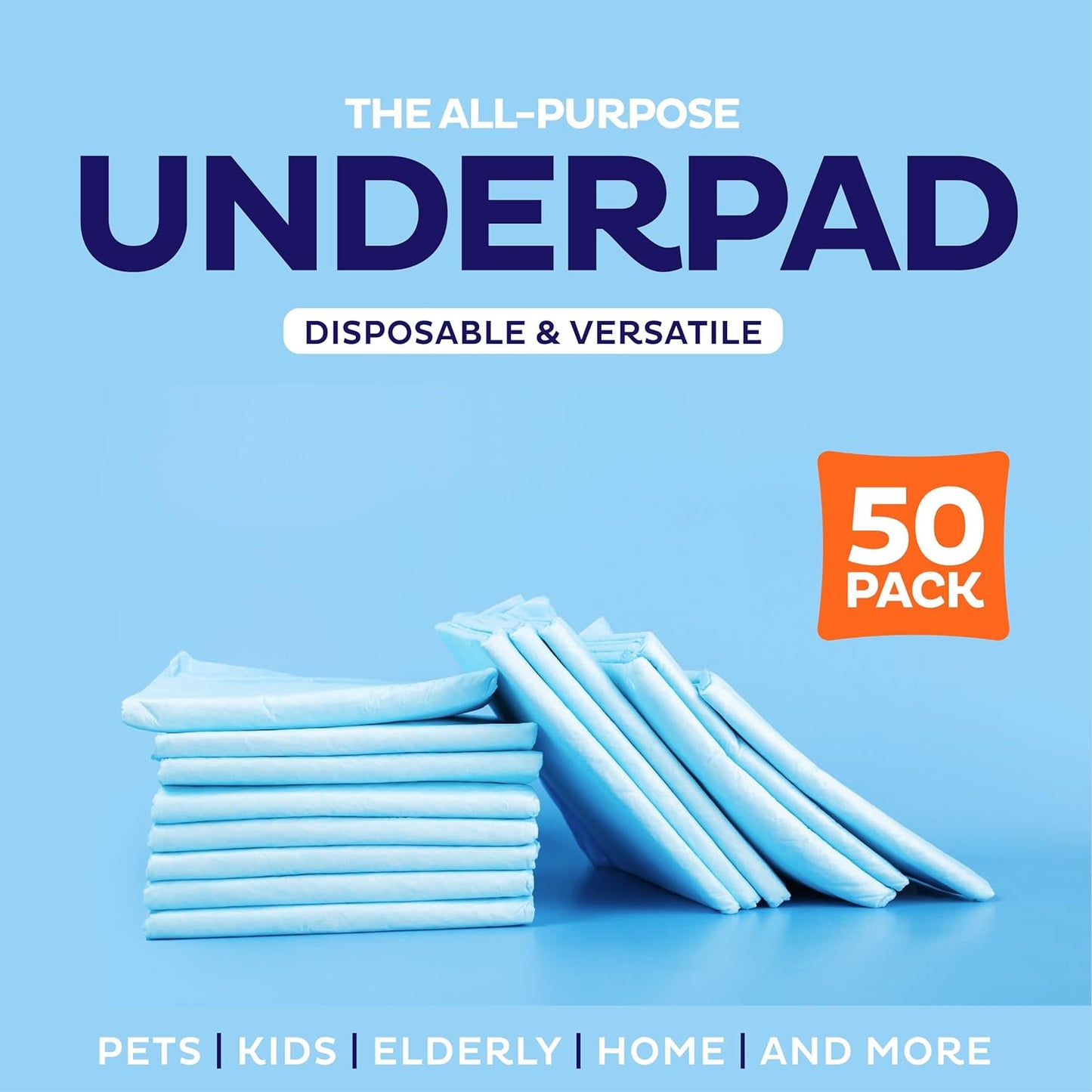 Chucks Pads Disposable [50-Pack] Underpads 17"x 24" - Pee Pads for Dog, Puppy - Diaper Changing Table Pad for Baby - Incontinence Bed & Chair Liners for Elderly - Pet Potty Training Pads - Leak Proof