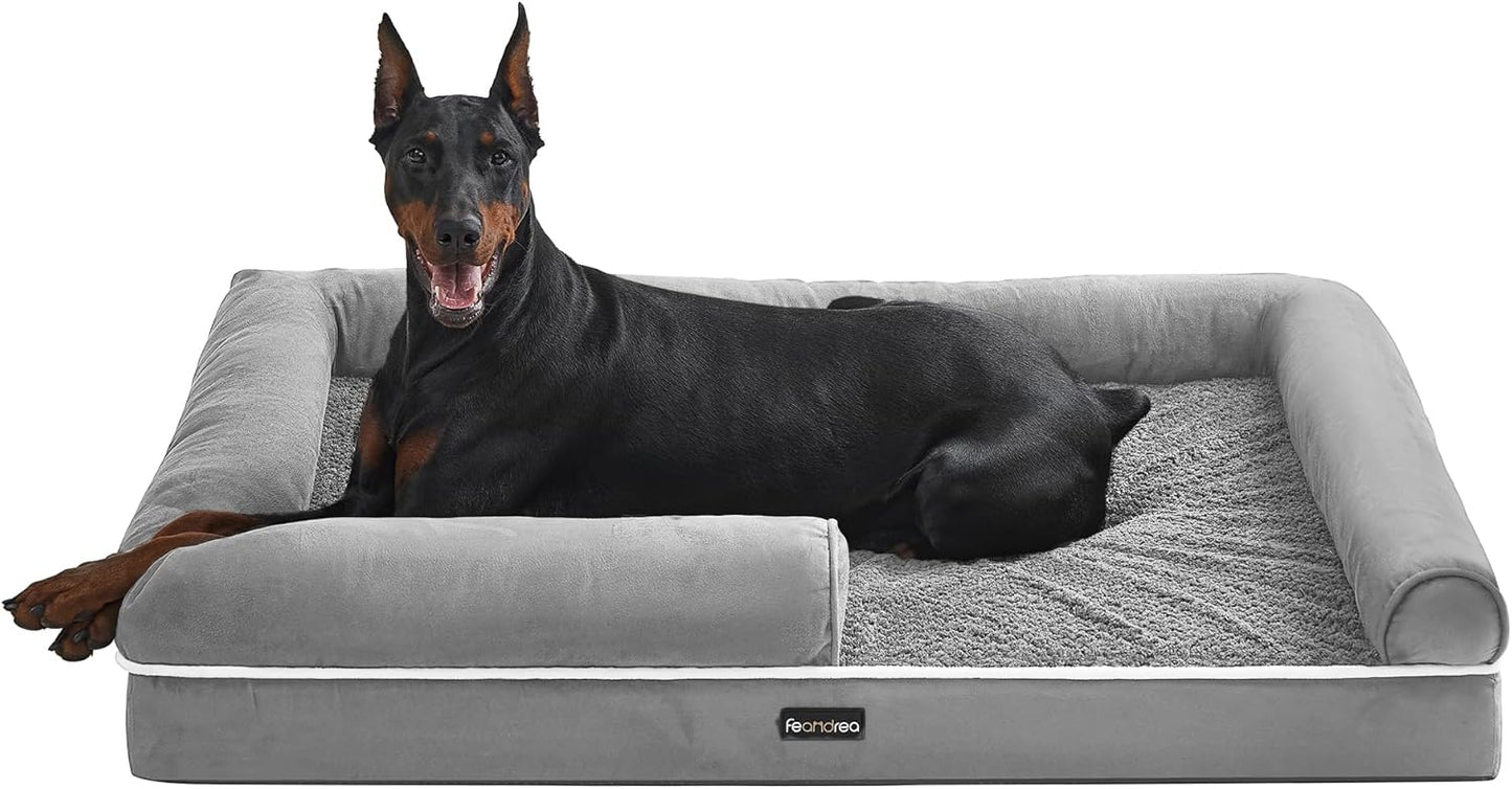 Feandrea Orthopedic Dog Bed, Large Dog Bed Waterproof, Removable Washable Cover Sofa with Non-Slip Bottom, Raised Edges, 48 x 33 x 8 Inches, Light Gray UPGW078G02V1