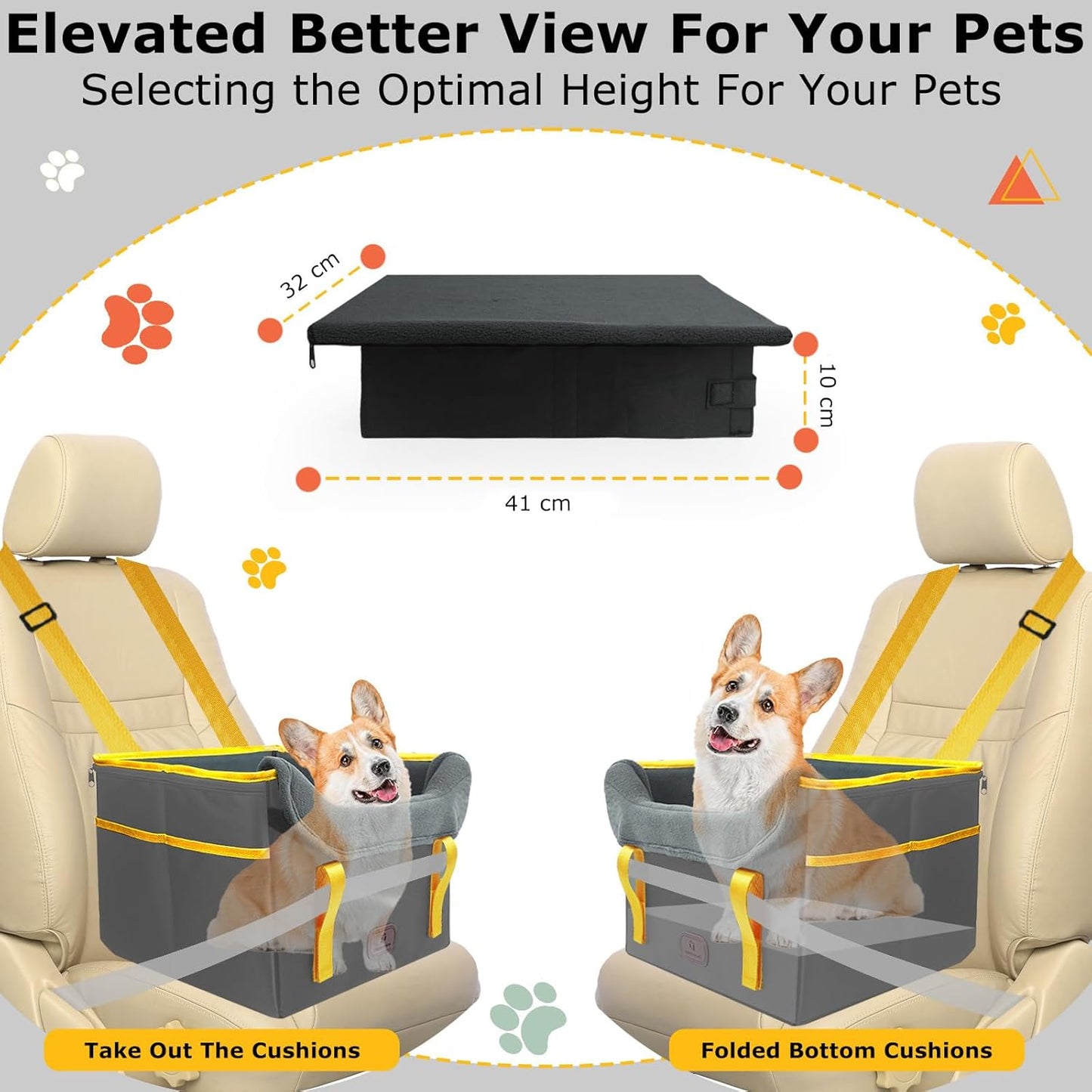 Dog Car Seat for Small Dogs, Fuzzy Dog Car Seat Up to 25lbs Stable, Waterproof, Foldable with Clip-On Safety Leash, Pet Booster Seat Suitable for Front and Rear Seats