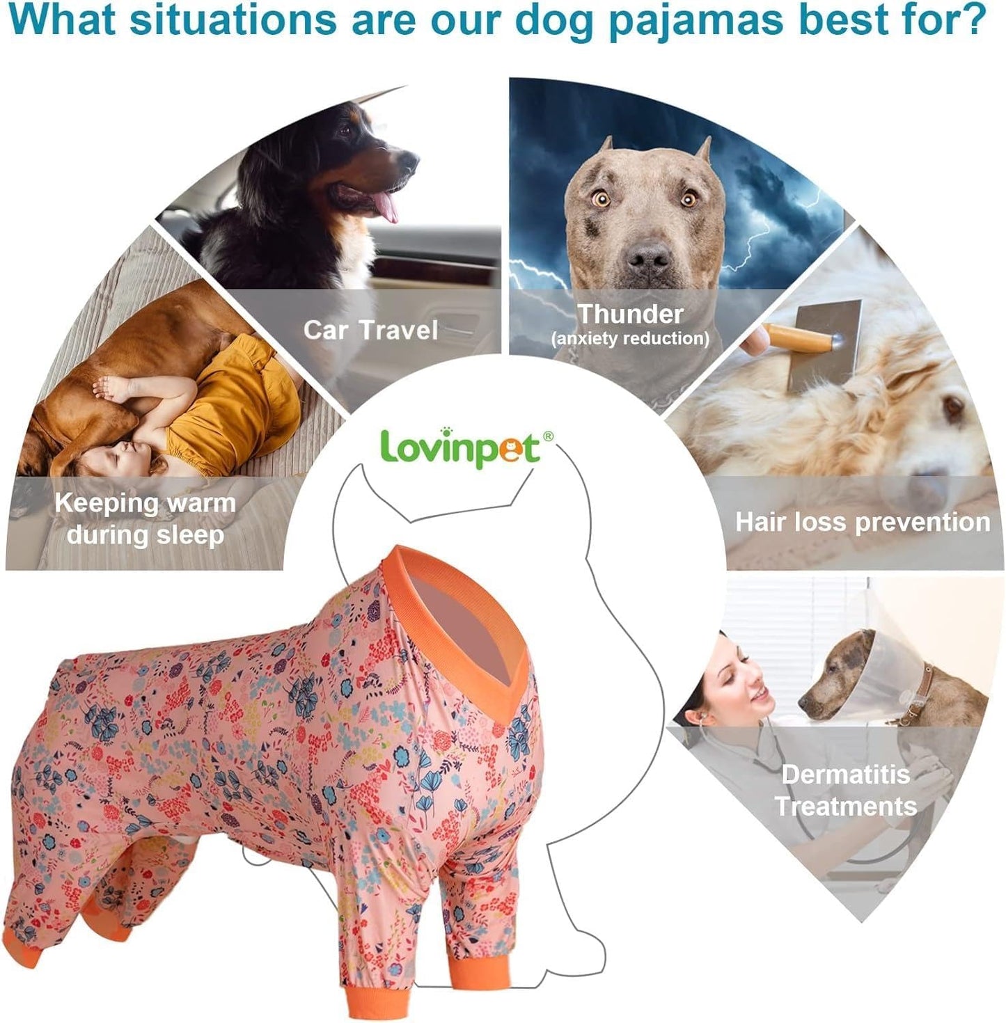 LovinPet Large Dog Pajamas, Pet Anxiety Relief Shirt, Pet Pajamas for Dogs, Anti Licking, Dog Surgery Recovery Clothes, Breathable Stretchy Fabric, Red, Shimmering Blooms Blush Print, XL