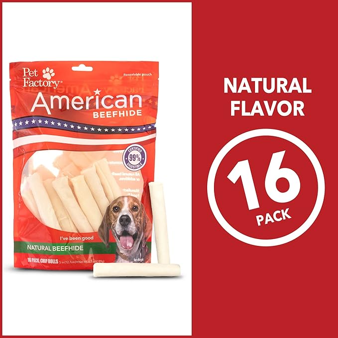 Pet Factory American Beefhide 5" Chip Rolls Dog Chew Treats - Natural Flavor, 16 Count/1 Pack