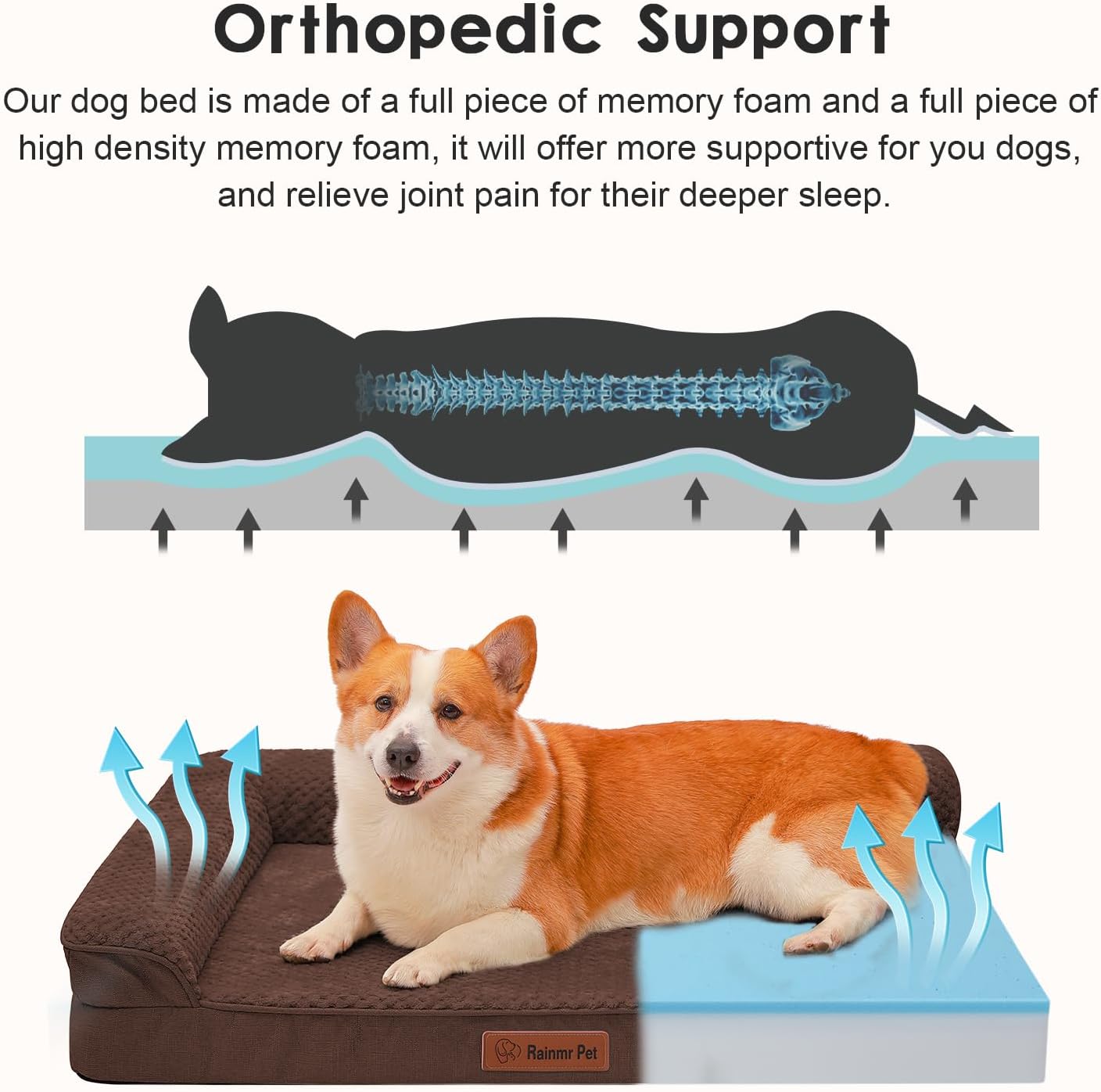 Orthopedic Dog Beds Large Sized Dog, Memory Foam Pet Bed for Medium and Large Dogs, Washable Removable Cover, Nonskid Bottom, Waterproof, 41x27x6 Inches, Brown Grey