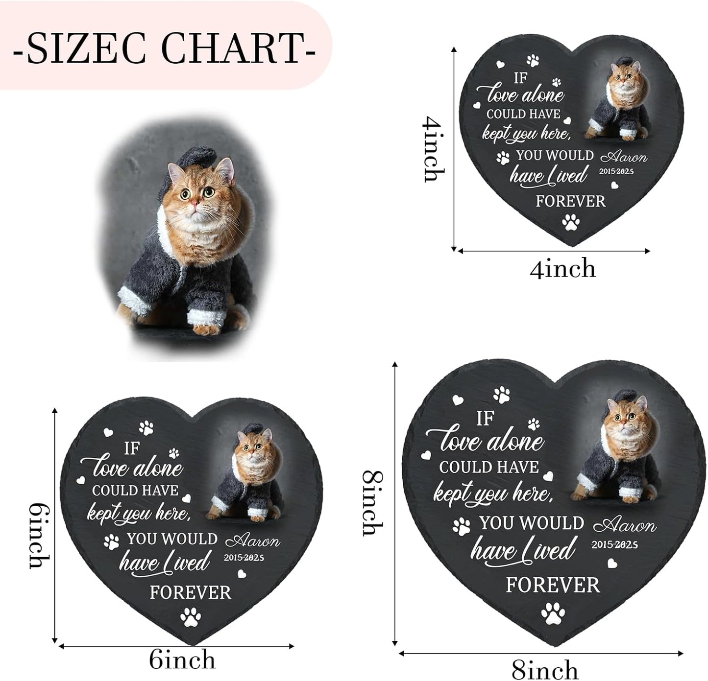Personalized Pet Memorial Stone - Heart-Shaped Custom Cat Grave Marker with Engraved Name & Photo - Pest Grave Stone for Remembrance Dog/Cat Passing Away Sympathy Gifts (Style D)