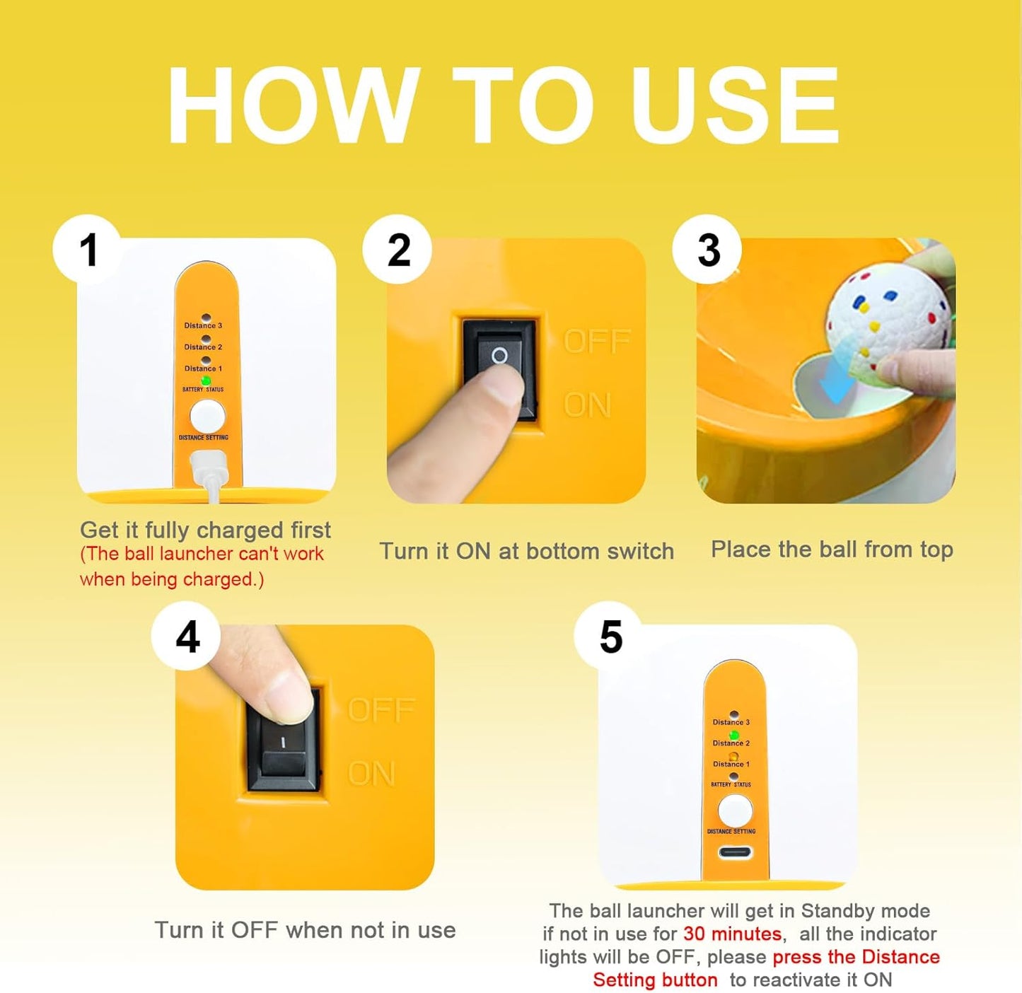 Automatic Dog Ball Launcher for Samll to Medium Dogs, Upgraded Interactive Toy Balls Thrower, Distance Adjustable Mental Stimulating Dog Toys with 4 Etpu Balls 2.2 Inch (Orange)