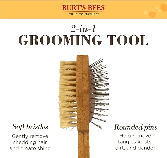 Burt's Bees for Pets Double Sided Pin & Hemp Bristle Dog Brush | Best All-Purpose Dog Brush to Reduce Shedding | for Long & Short Haired Large Dogs, Bamboo (Pack of 1)