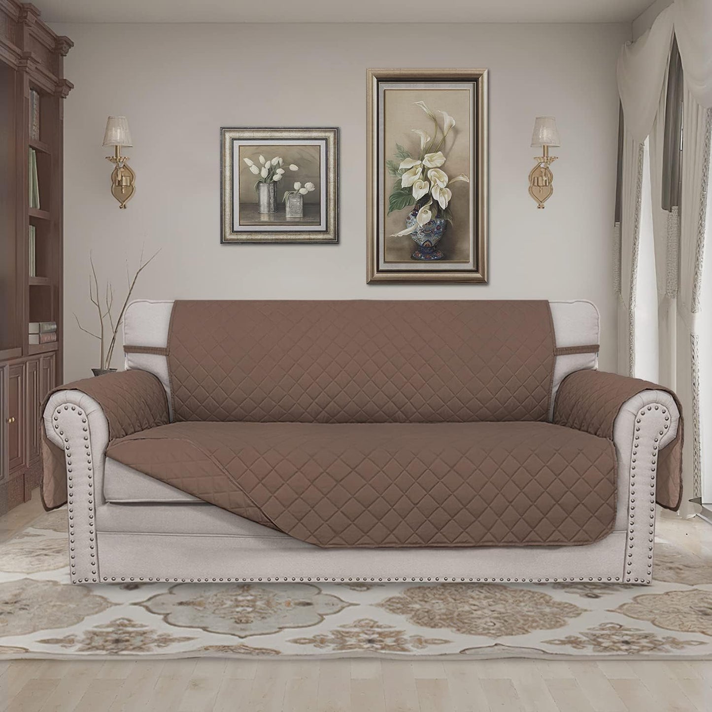 Easy-Going Sofa Slipcover Reversible Loveseat Sofa Cover Couch Cover for 2 Cushion Couch Furniture Protector with Elastic Straps for Pets Kids Dog Cat (Oversized Loveseat, Brown/Brown)