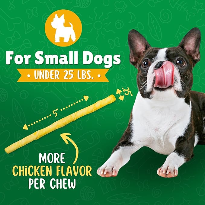 Chicken Basted Rawhide Twist Sticks Dog Treats – 25ct. Premium Rawhide Chew Sticks – Long Lasting Chicken Flavored Chews for Small Dogs Made in USA with Natural Beef Hide