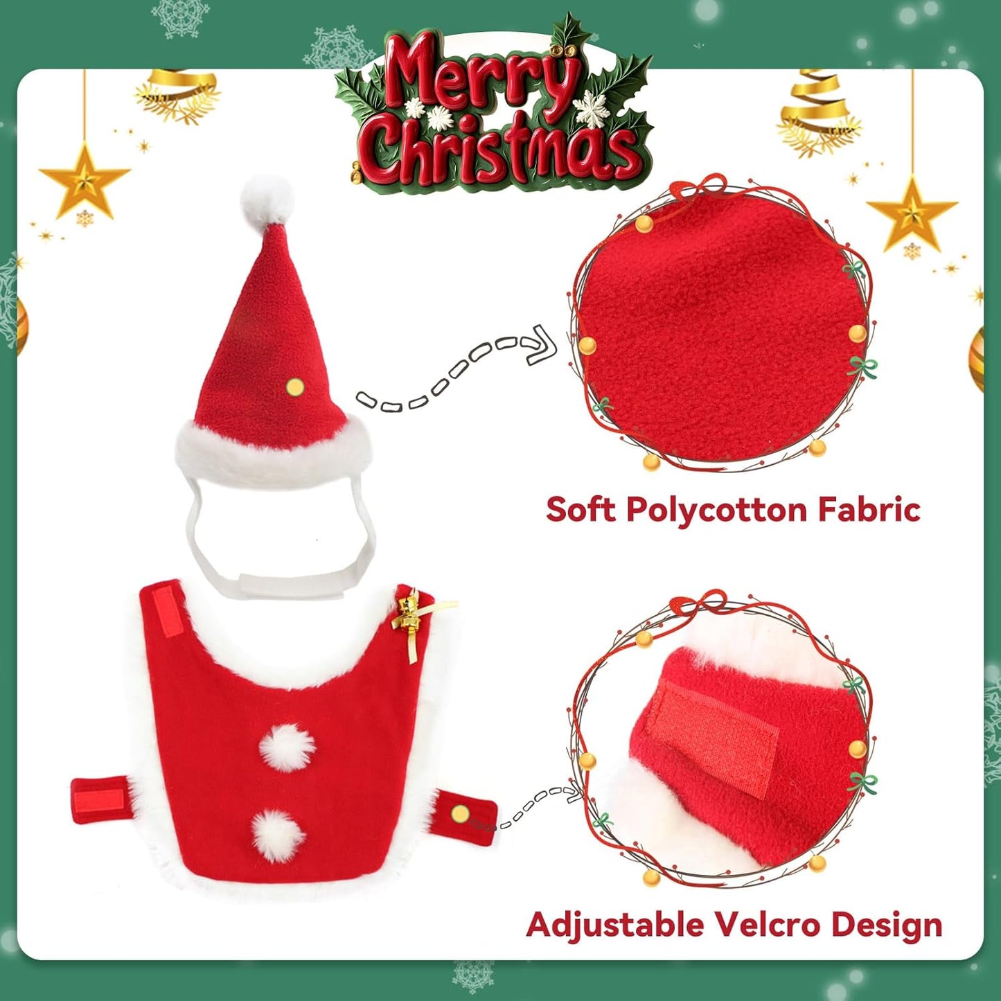 LESYPET Cat Christmas Costume, Santa Hat with Cloak for Small Dogs Rabbits Christmas Costume New Year, Red S