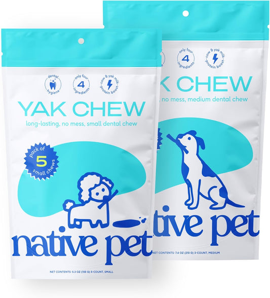 Native Pet Yak Chews for Dogs - 5 Small & 3 Medium - All Natural Dental Chew Made With Yak Cheese for Aggressive Chewers