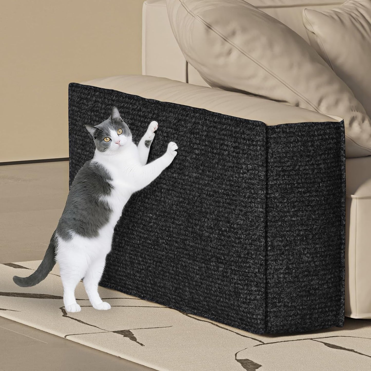 ICOOP Cat Scratch Furniture Protector Black Cat Scratching Carpet 15.8"×80" Self-Adhesive Sofa Protector for Cats DIY Couch Corner Protectors for Cats Trimmable Scratching Pad for Wall Steps Chair