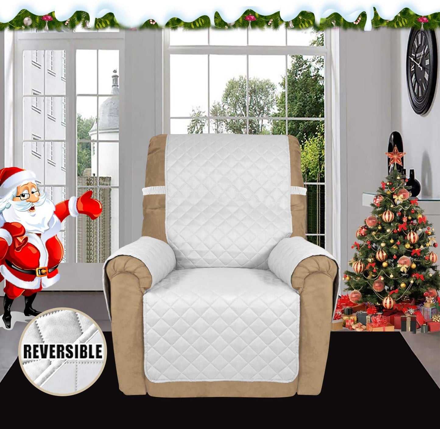 Easy-Going Recliner Sofa Slipcover Reversible Sofa Cover Water Resistant Couch Cover Furniture Protector with Elastic Straps for Pets Kids Children Dog Cat (Recliner, White/White)