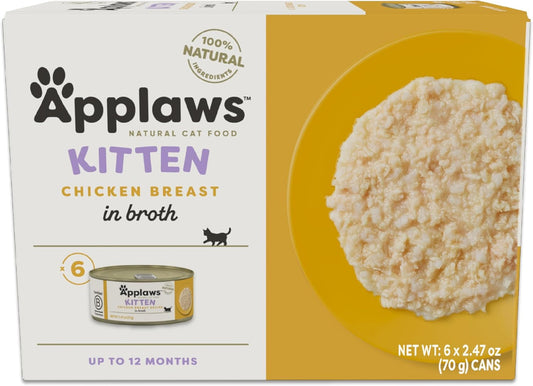 Applaws Natural Wet Kitten Food, Limited and Natural Ingredients, High Protein with No Artificial Additives, Chicken Breast in Broth (6 x 2.47oz Cans)