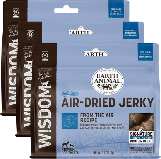 Earth Animal Wisdom Air-Dried from The Air Recipe Premium Natural Jerky Strips Dog Treats, 4 oz. Bag (Pack of 3)