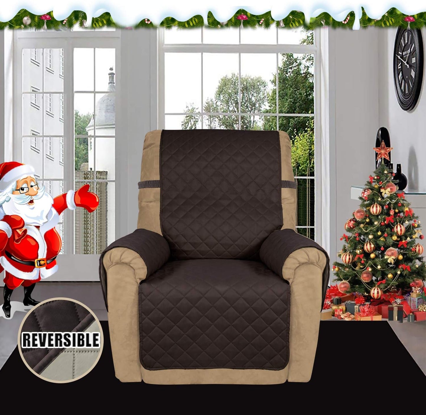 Easy-Going Recliner Sofa Slipcover Reversible Sofa Cover Water Resistant Couch Cover Furniture Protector with Elastic Straps for Pets Kids Children Dog Cat (Recliner, Chocolate/Beige)