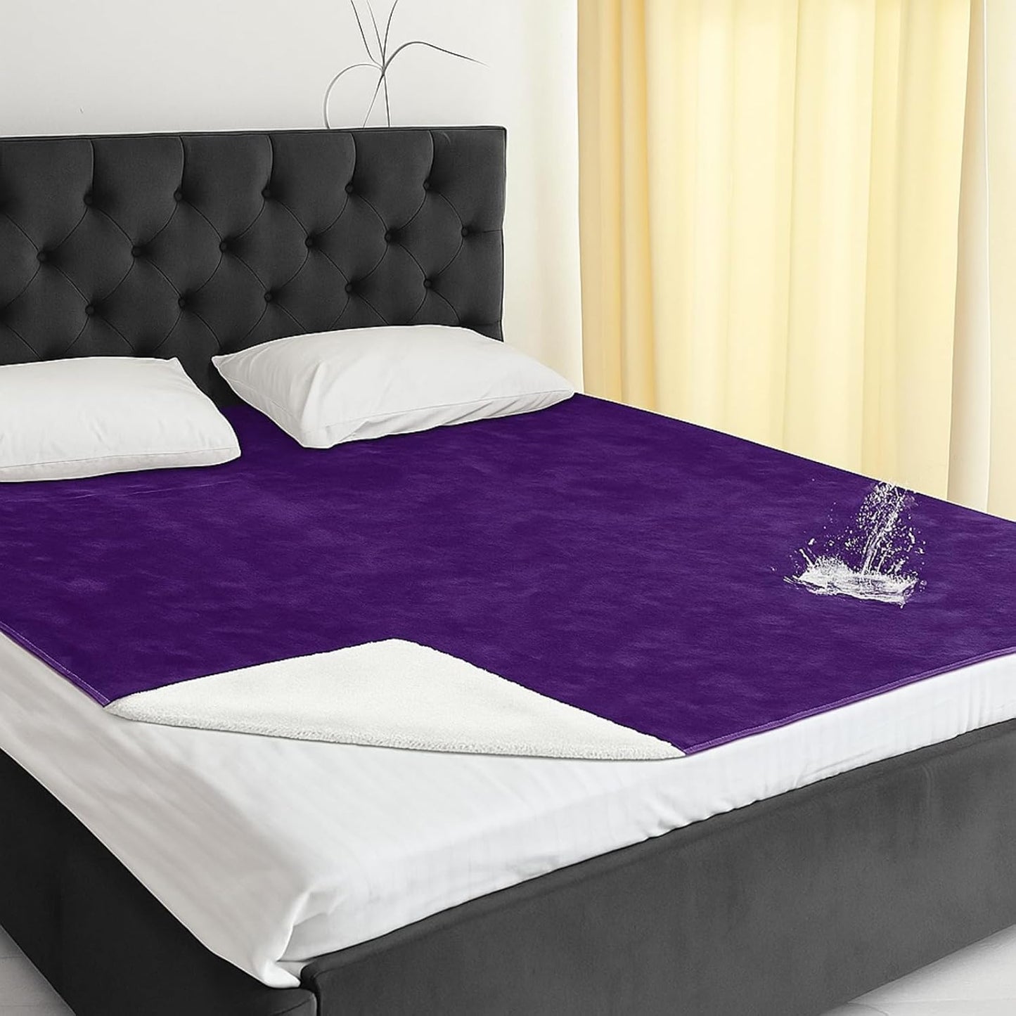 Love Purple Waterproof Bed Blanket, Twin Size 80'' x 60'' Double Side Leakproof Reversible Sherpa Flannel Fleece 3 Layer Lightweight Blanket, Absorbs 50oz