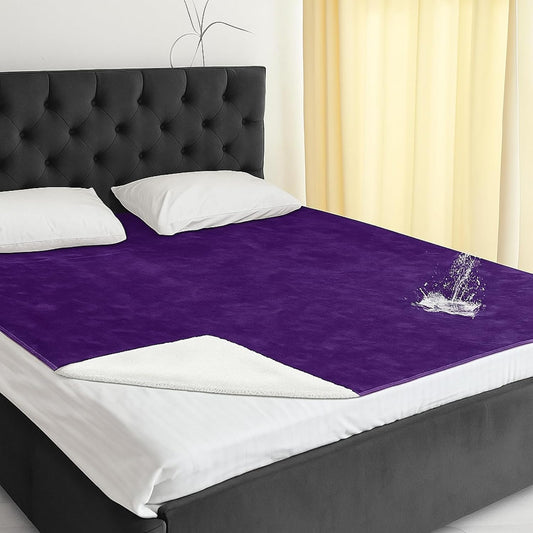 Love Purple Waterproof Bed Blanket, Twin Size 80'' x 60'' Double Side Leakproof Reversible Sherpa Flannel Fleece 3 Layer Lightweight Blanket, Absorbs 50oz