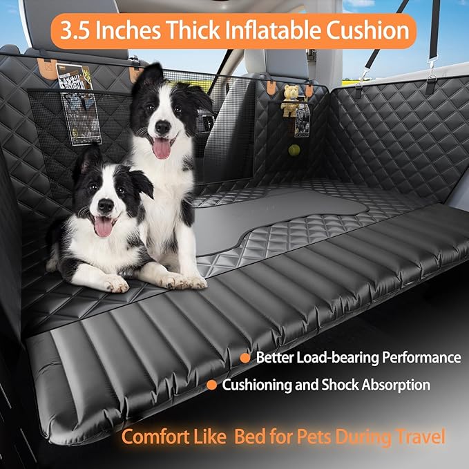 Truck Dog Seat Cover Back Seat Protector, Large Space Backseat Extender with Soft Inflatable Cushion Comfortable Dog Hammock, Waterproof Dogs Bed Rear Travel Accessories for Truck