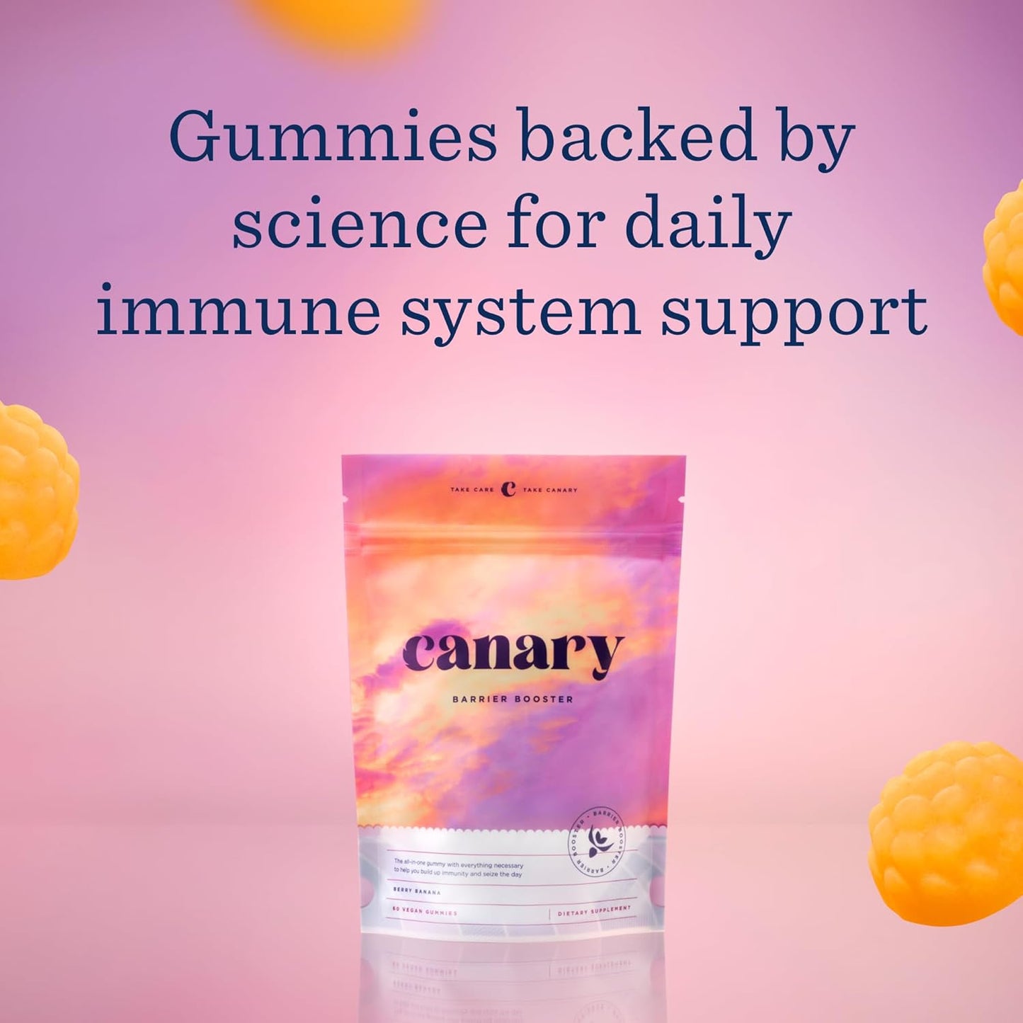 Canary Barrier Booster Vitamin A, D, & K and ZINC Immune Support Gummy - Great for Immune Support, Bone Strength, & Cardiovascular Health - Vegan Berry Banana Flavor, 60 Gummies