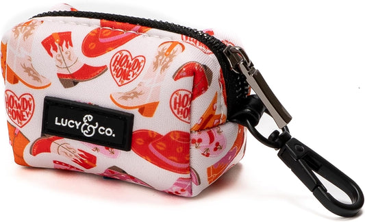 Lucy & Co. Dog Poop Bag Holder - Leak Proof Dispenser with Leash Attachment - Easy Refills - Hygienic Pet Poop Pickup - Pink Orange Western