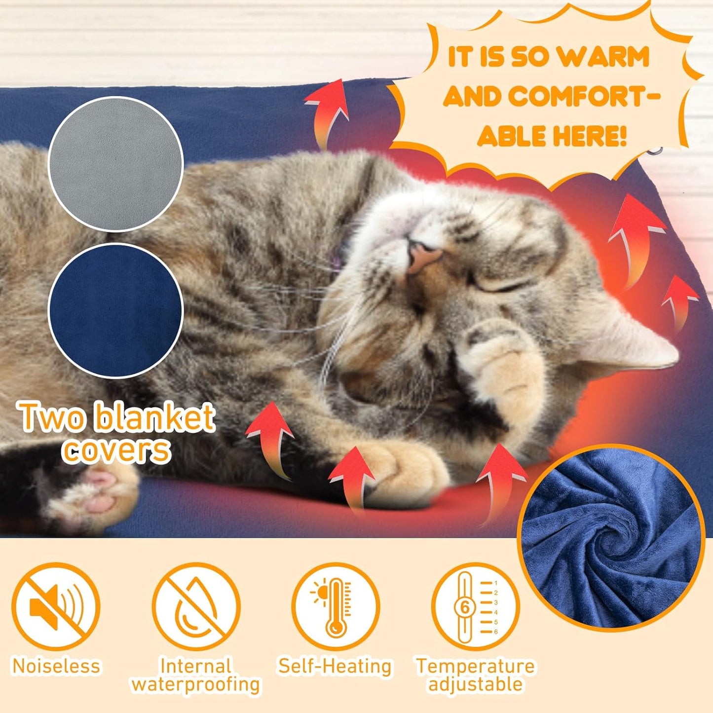Cat Heating Pad for Outdoor Dog, 9 Adjustable Temperature Pet Heating Pad with Timer, Indoor Warming Waterproof Heated Cat Bed Mat with Line Protection Tube, Replacement Cover for Kitten Puppy 18"*18"