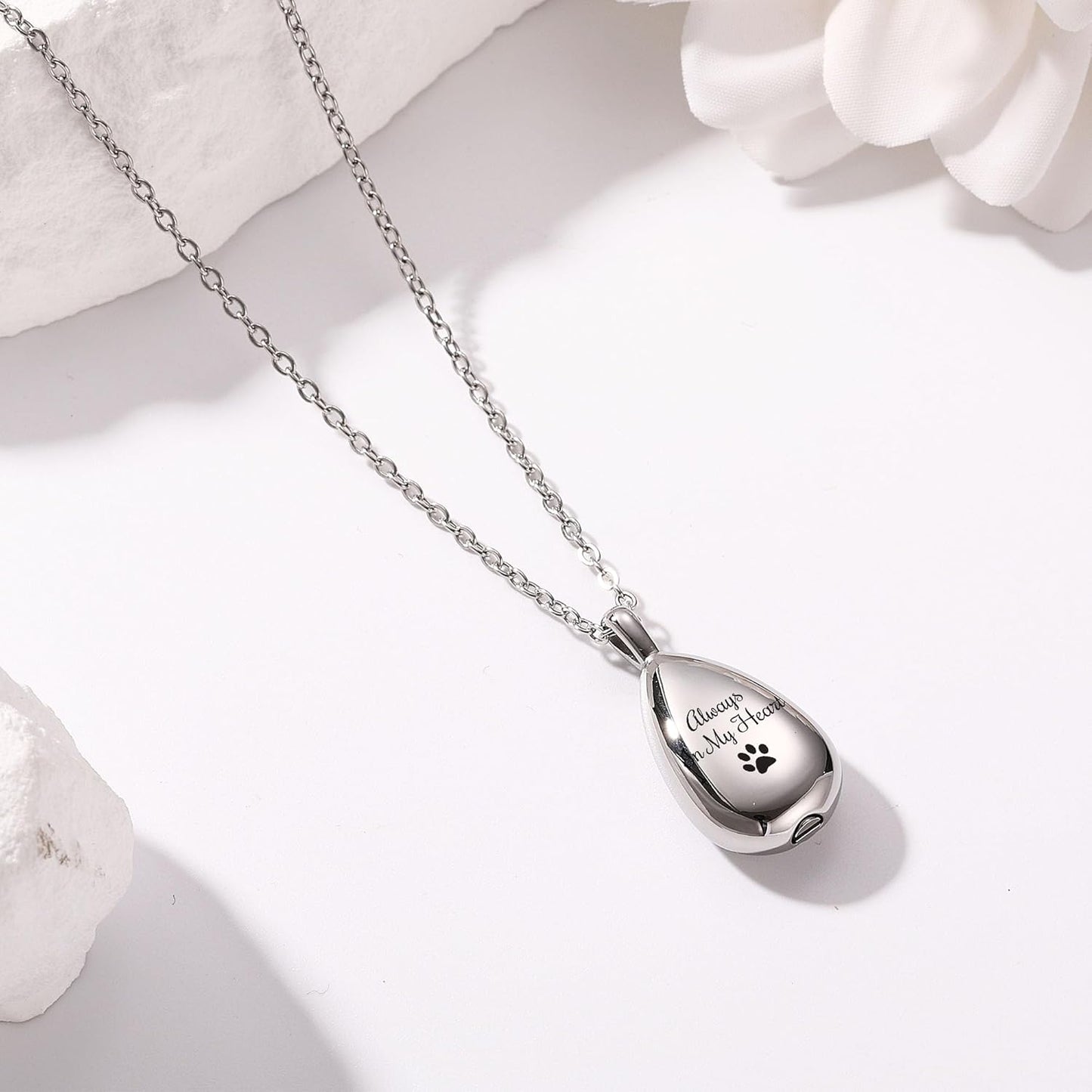 MMXX Personalized Pet Portrait Teardrop Urn Necklace with Name/Photo Stainless Steel Pendant - Cremation Jewelry for Pet Memorial Gifts - Funnel Kit Included
