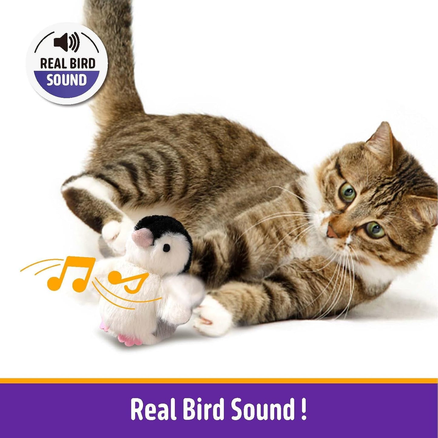 Interactive Cat Toy Rechargeable Automatic Chirping Penguin Bird Cat Toy Infused with Catnip in The Wings, Auto Beating Wings Kitten Toy for Indoor Cats to Play Alone, Never Boredom