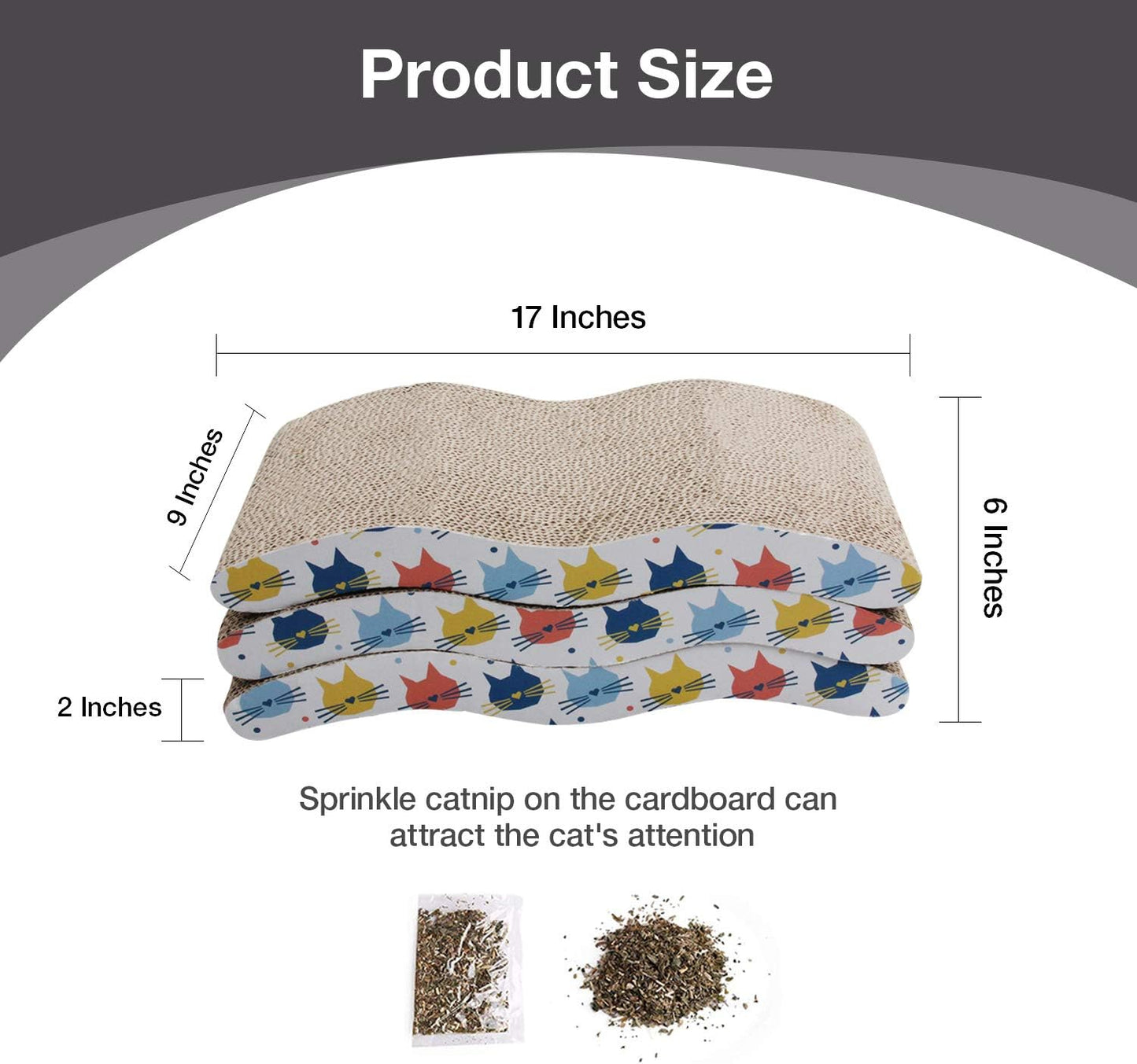 Pet Prime 3PCS Cat Scratcher Cardboard Board 3 Pack Cat Recycle Corrugated Scratching Pad Cat Scratching Lounge Sofa Bed Wave Shape Cat Scratch Pad with Catnip (3PCS)
