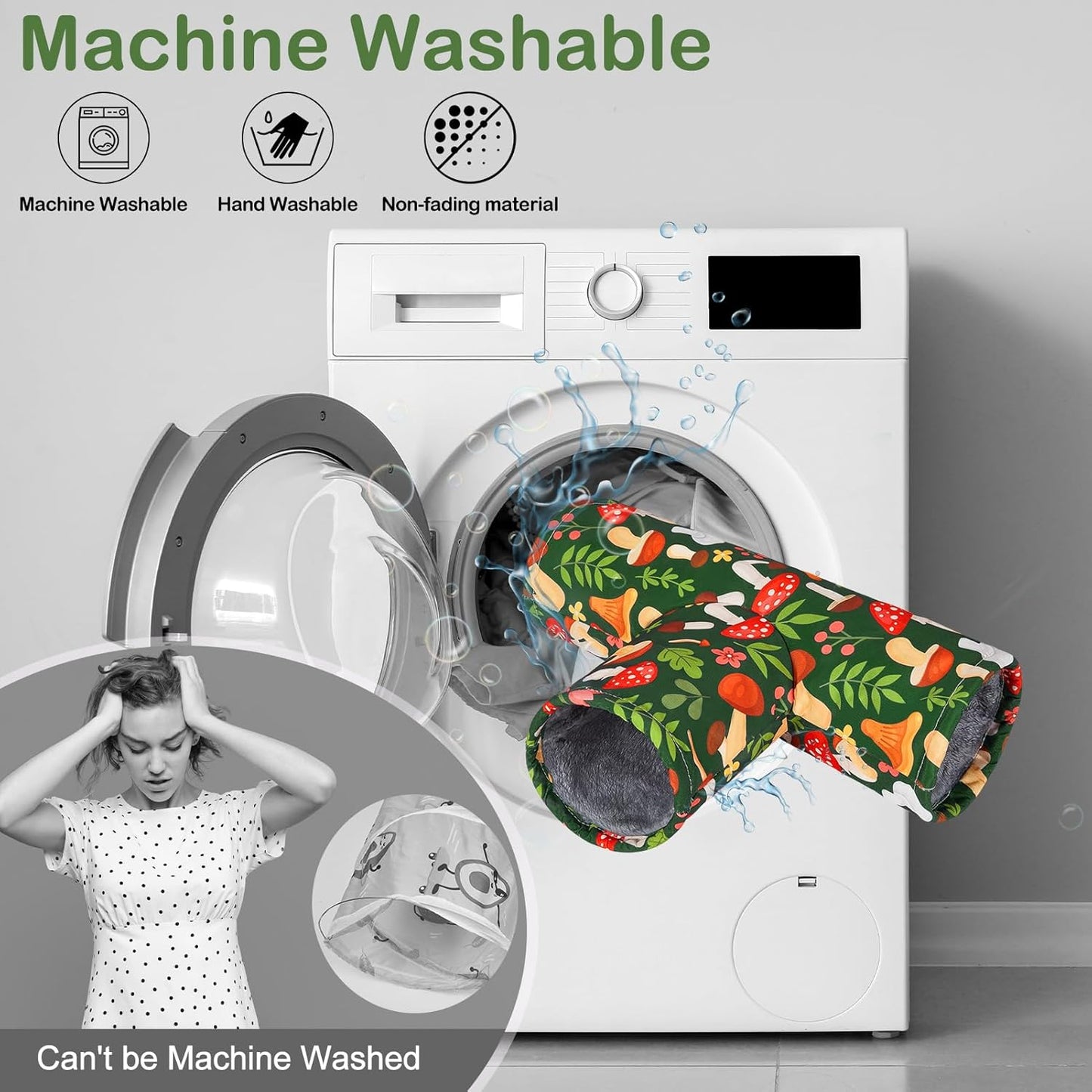 Glittme Guinea Pig Tunnel Washable Guinea Pigs Hideout Portable Rabbit Tunnels Soft Ferret Tunnel for Playing Resting Guinea Pig Accessories for Hedgehogs, Hamster,Mushrooms