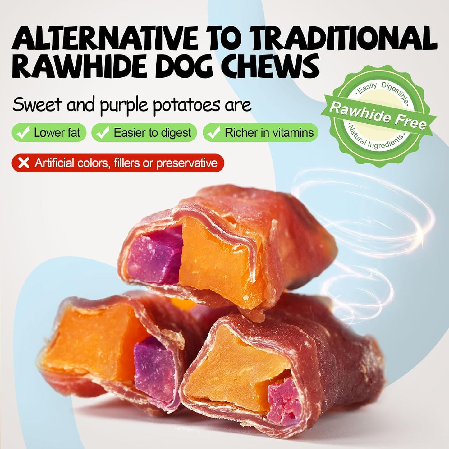 ASMPET Dog Treats Chews, Duck Wrapped Sweet Potato and Purple Potato, Gluten and Grain Free 10.6 oz