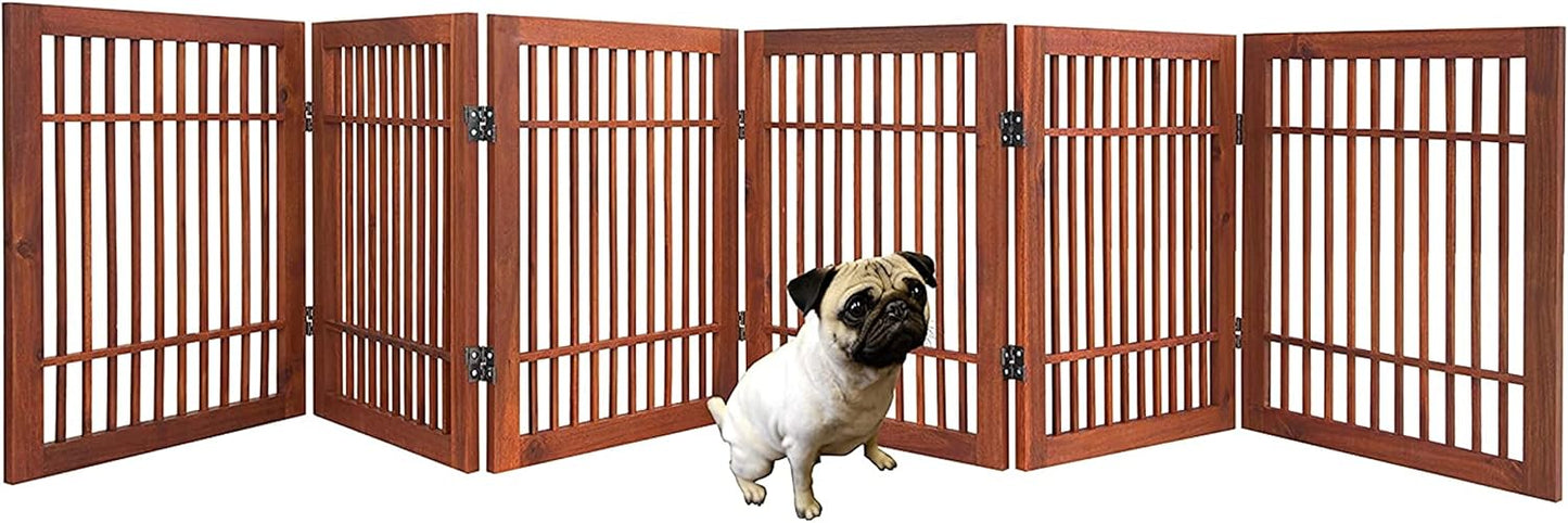 Pet Dog Gate Strong and Durable Freestanding Folding Acacia Hardwood Portable Wooden Fence Indoors or Outdoors by Urnporium (Brown Pet Gate, 6 Panel 24" Tall)
