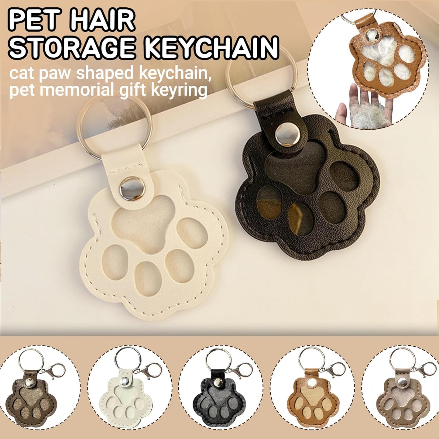 Dog Fur Storage Keychain,Cat Paw Shaped Leather Keychain For Collecting Cat and Dog Hair,Pet Memorial Gifts for Bag Purse Paw Charm Key Holder（1Pcs,Grey）