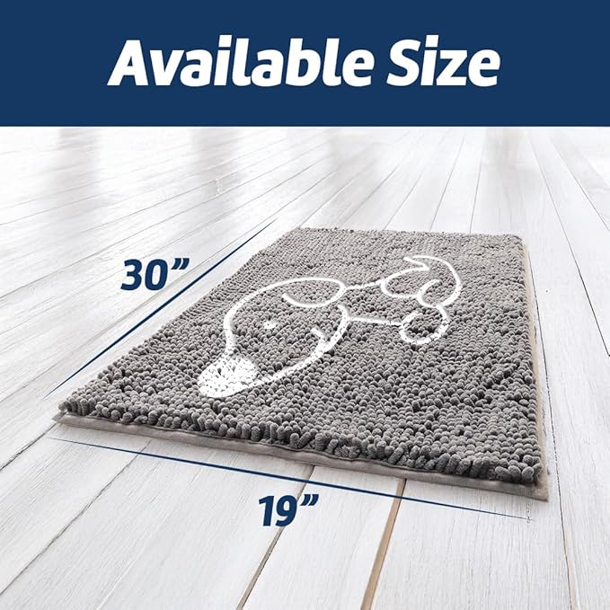 Muddy Mat® Lazy Dog Door Embroidery Mat Super Absorbent Microfiber Indoor Outdoor mat for Muddy Paws, Non-Slip Washable Pet Rug, Quick Dry Chenille Entryway Carpet, Machine Washable – Grey 19”x30”