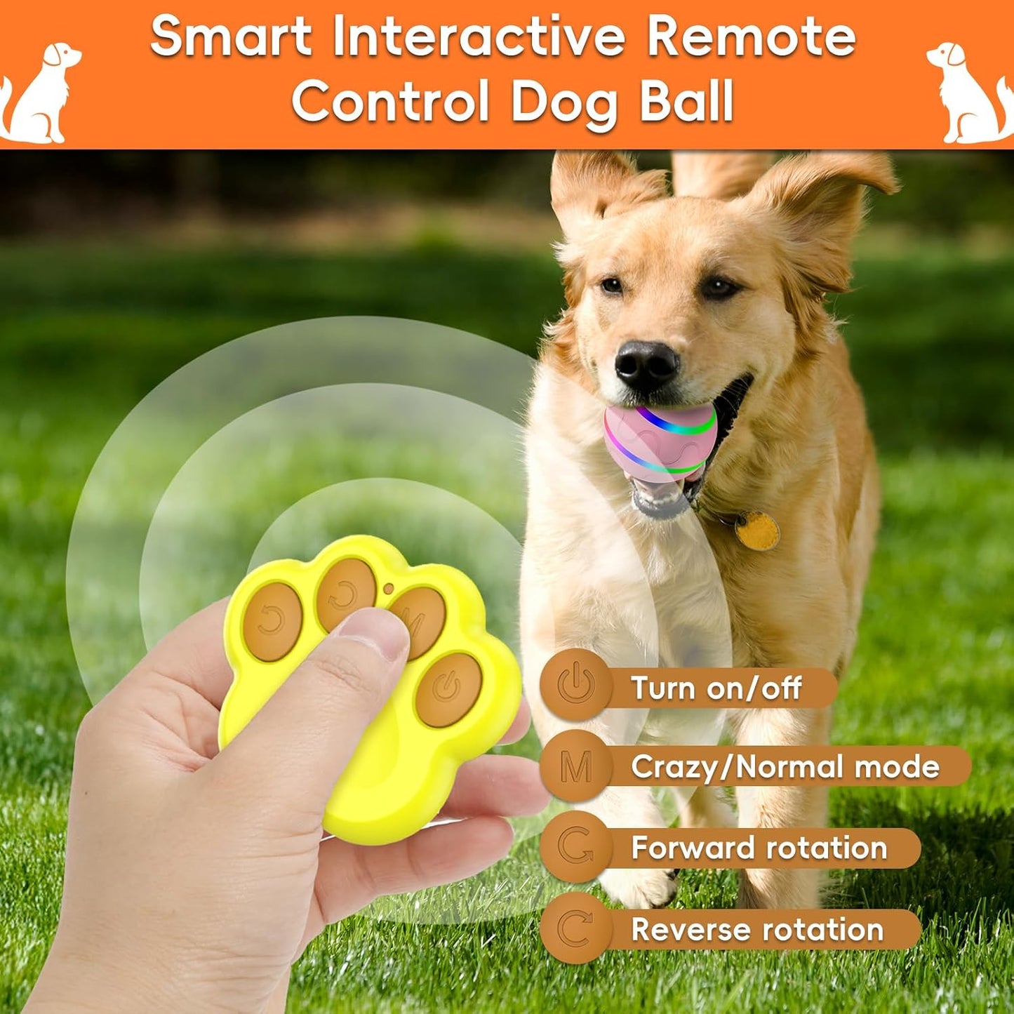 Interactive Dog Toy, Smart Interactive Dog Ball Remote Control, Automatic Moving, Bouncing, Vibrating Pet Toys for Medium Large Dogs, Safe Material, Rechargeable and Waterproof