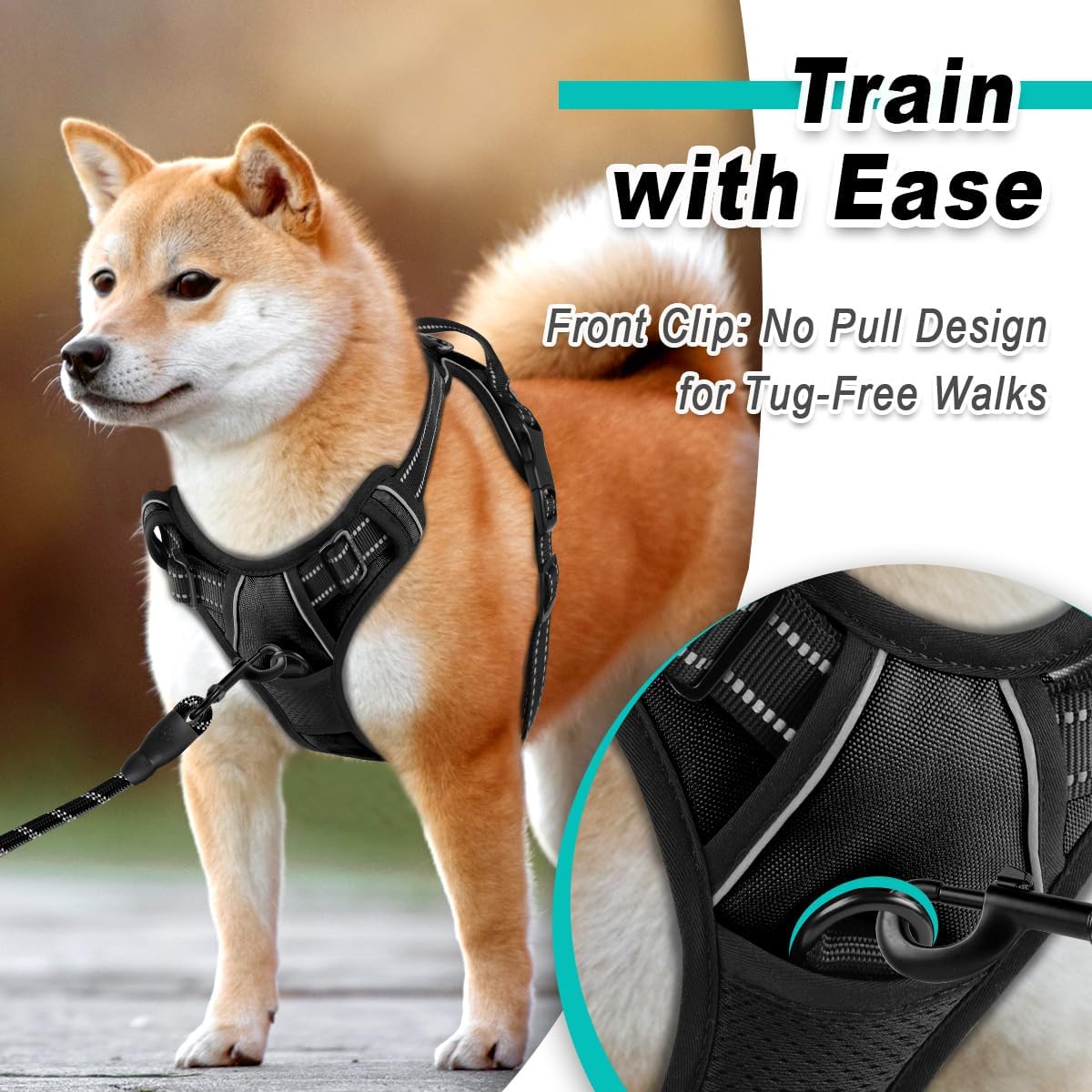 BARKBAY Dog Harness No Pull for Small Dogs - Adjustable, Reflective, Comfortable, No Choke, Heavy-Duty - Perfect for Outdoor Training, Walking, and Hiking - Strong & Durable - S & Black