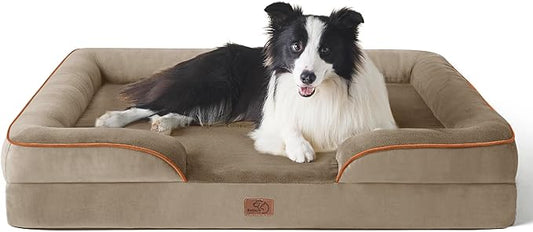Bedsure Orthopedic Dog Beds Large Sized Dog - Washable Large Dog Cat Bed Waterproof, Comfort Dogs Couch Sofa with Washable Removable Cover, Pet Bed with Nonskid Bottom, Hazel, 35"