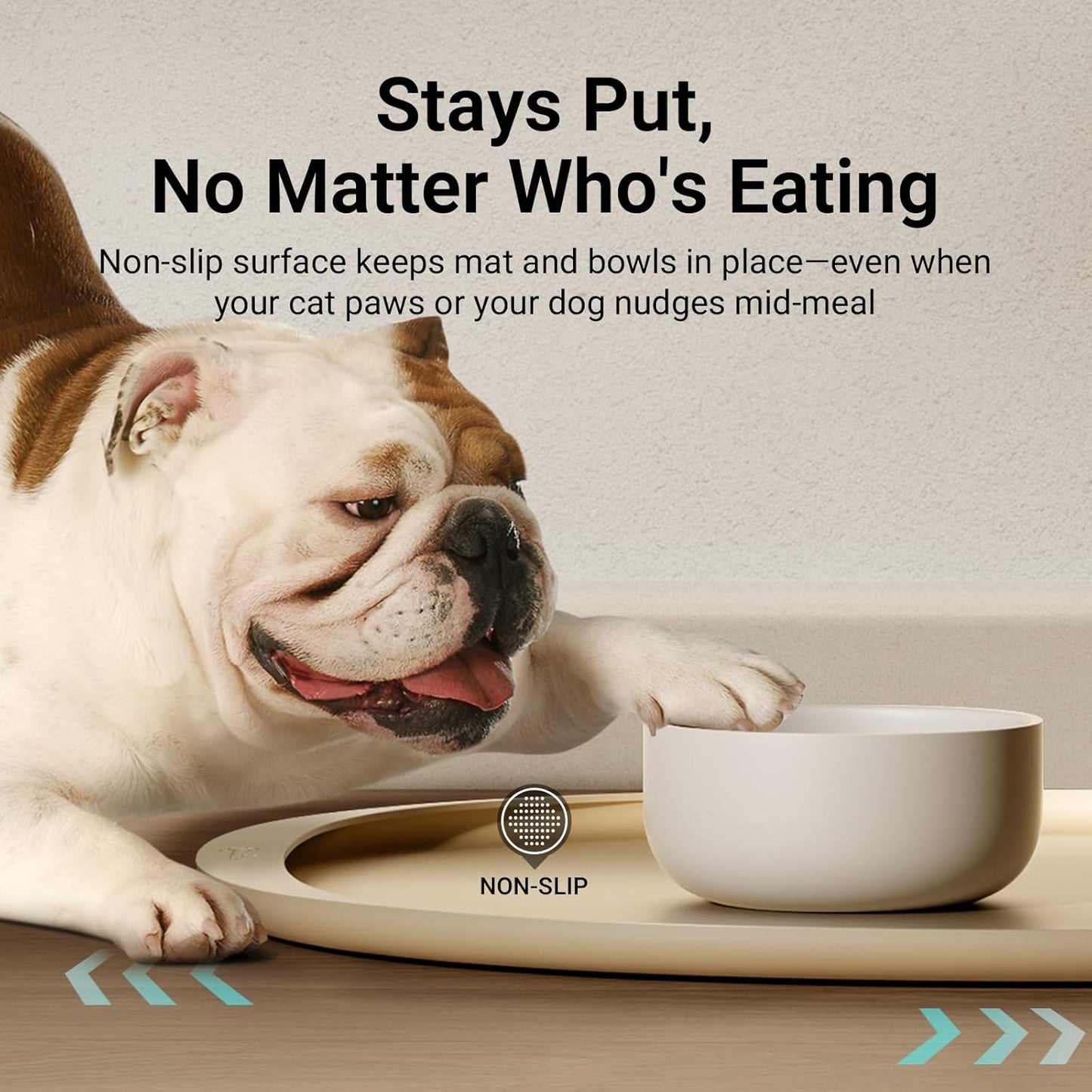 DownyPaws Dog Food Mats for Floors Waterproof, BPA Free Silicone Dog Bowl Mat, Non-Slip Pet Feeding Mat with High Raised Edge, Cat Placemat for Messy Drinkers, 18"×12.5", Almond