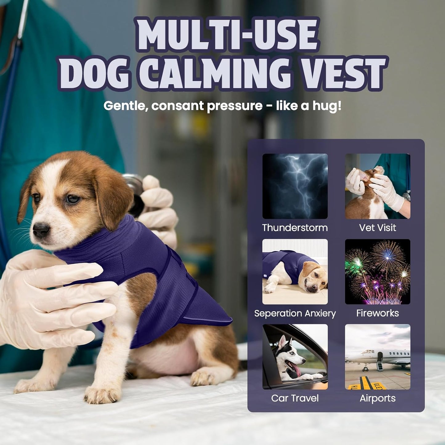 Dog Anxiety Vest and Coat, Skin-Friendly Anxiety Calming Hoodie with Ear Wrap, Dog Jacket for Thunder, Fireworks, Travel, Vet Visits and Separation - Keep Pet Calm Without Medicine & Training