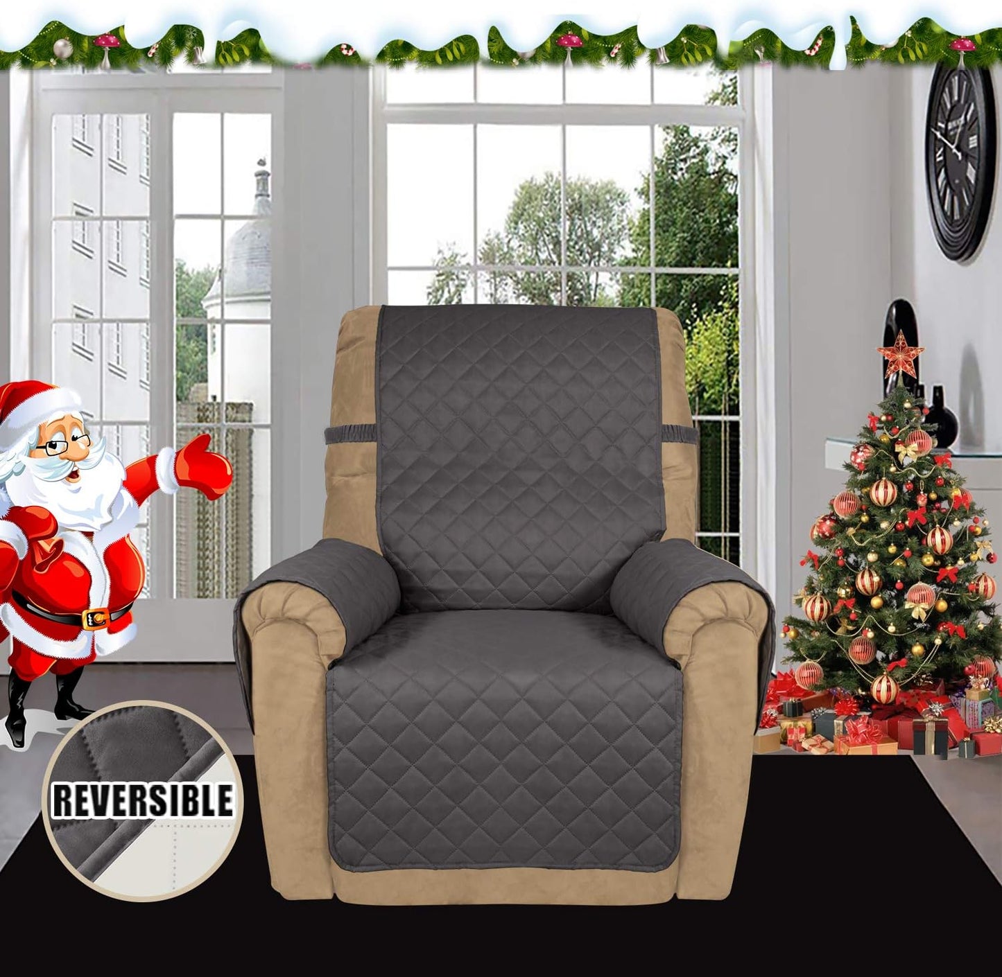 Easy-Going Recliner Sofa Slipcover Reversible Sofa Cover Water Resistant Couch Cover Furniture Protector with Elastic Straps for Pets Kids Children Dog Cat (Recliner, Gray/Ivory)